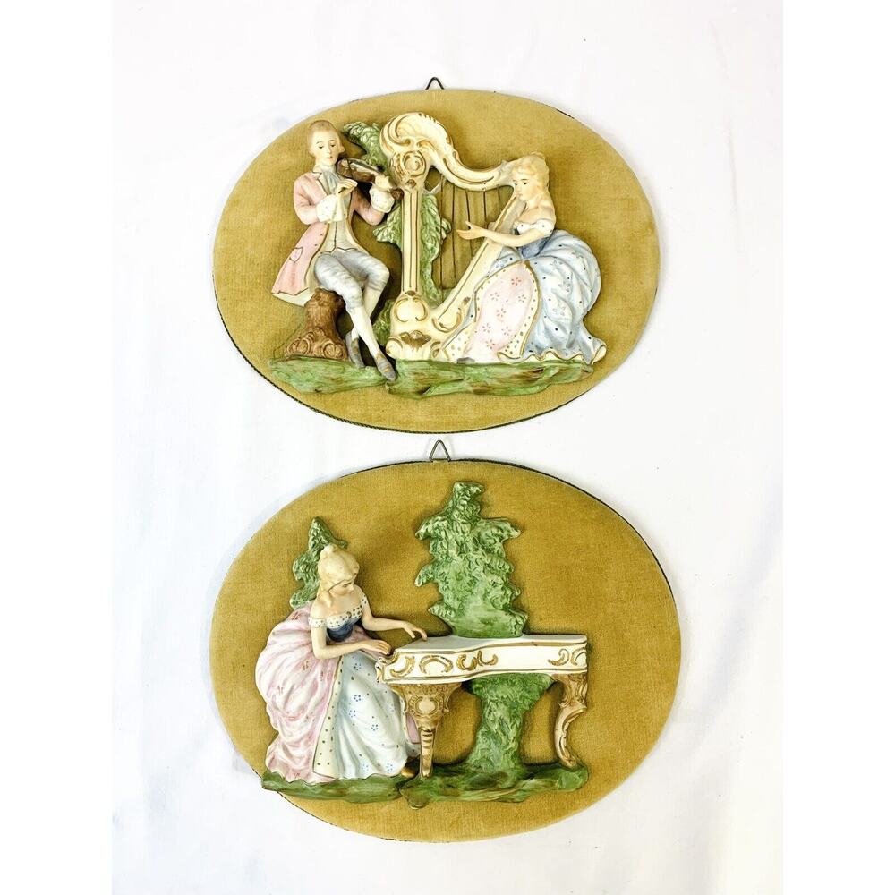 Vtg Lenwile Ardalt Oval 3D Wall Hanging Decor Victorian Figurines Instruments